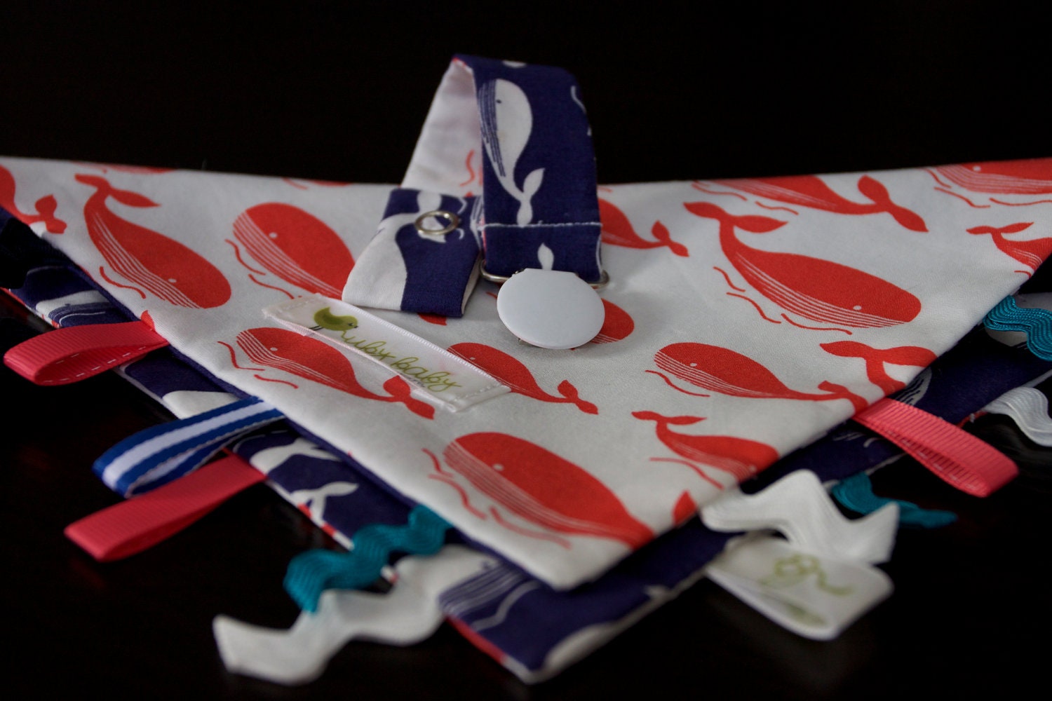 Ruby Baby Boys Gift Pack - Whale of a Time containing Reversible Sensory Ribbon Blanket and Pacifier Clip