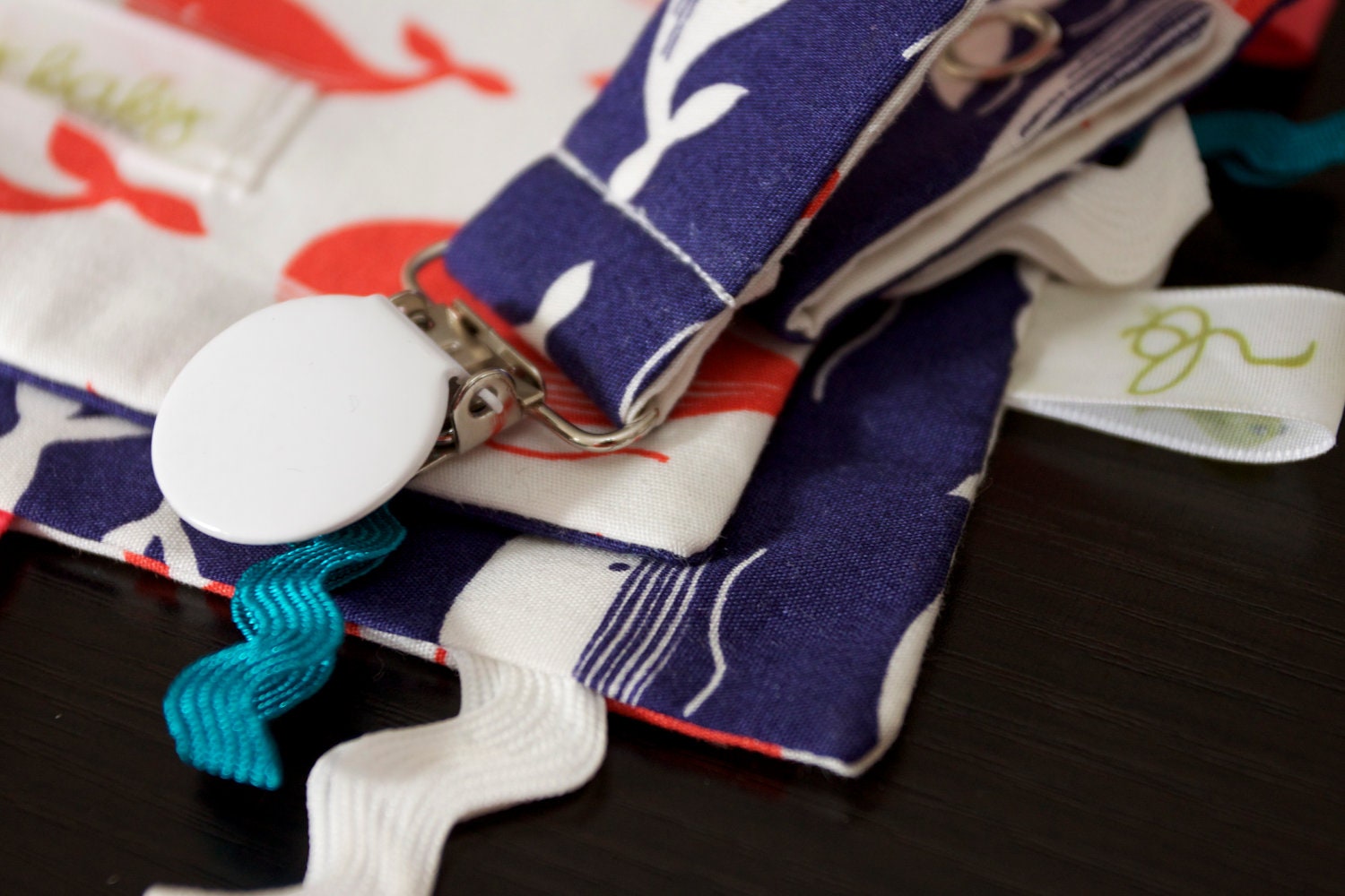 Ruby Baby Boys Gift Pack - Whale of a Time containing Reversible Sensory Ribbon Blanket and Pacifier Clip