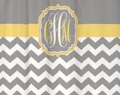 Shower Curtain Cool Gray Half Chevron with Butter Yellow Accents 69x70" Custom Monogram Personalized for Your Bathroom
