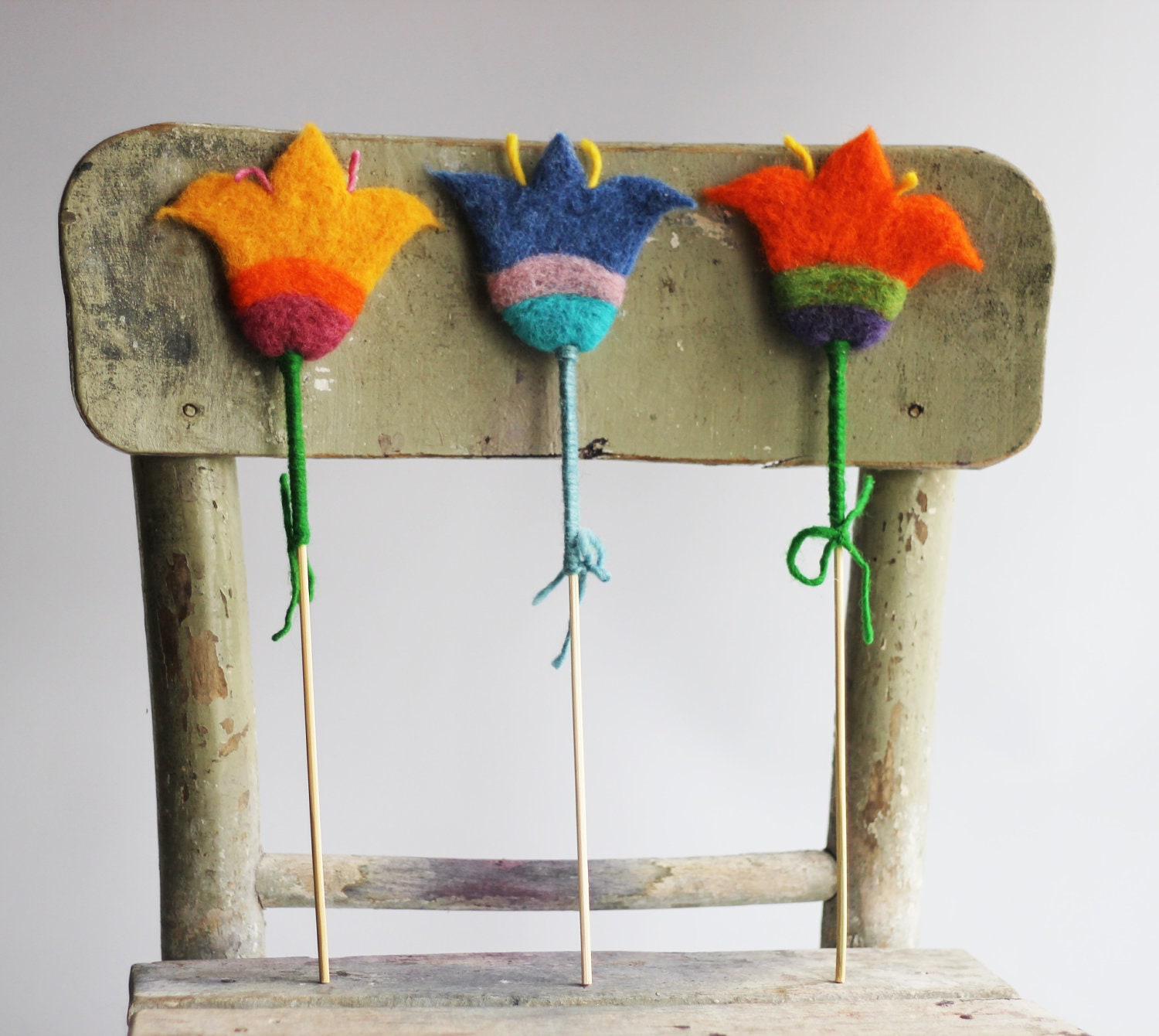 Easter Decoration - Set Of  ThreeFluffy Felted Flowers -  Needle Felted - Home Decoration