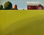 Large Original Painting - Custom Made - Barn Painting -  Modern Farmhouse - 24 x 24 Inches - Dark Red Green