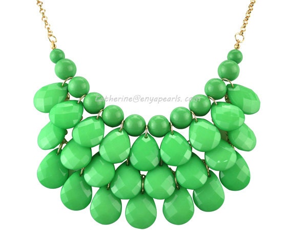 Bib Necklace, Green Necklace,  Green Resin Necklace, 3 Layers Necklace, Statement Necklace (Fn0580 - Green)