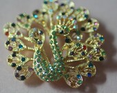 2pcs48x41mm rhinestone gold bottom alloy peacock bracelet beads.charm pave bracelet beads