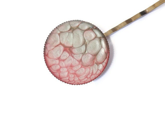 Pink grey   hair clip hand painted bobby pin pastel neutral gift for her