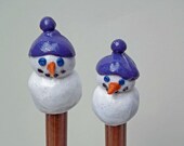 Snowmen Knitting Needles Polymer Clay topped Bamboo US Size 13  / 9 mm