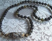 Natural Stone Necklace In Jet & Agate With Unique Focal  Olive Green and Black
