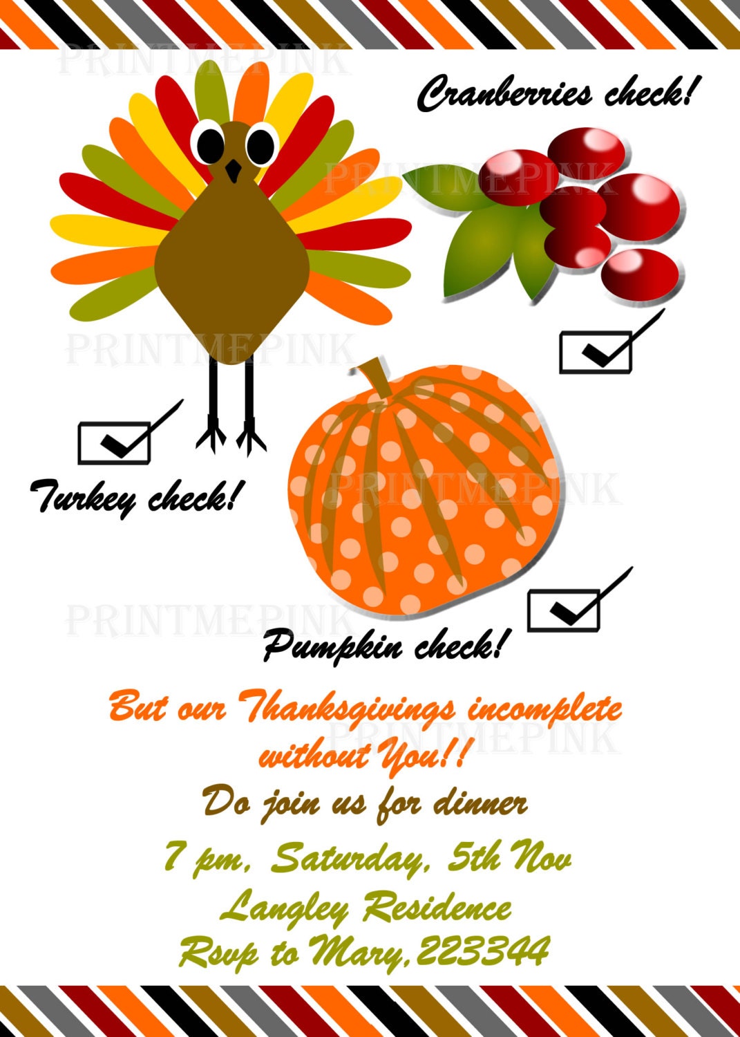 Thanksgiving invitation birthday printable colorful