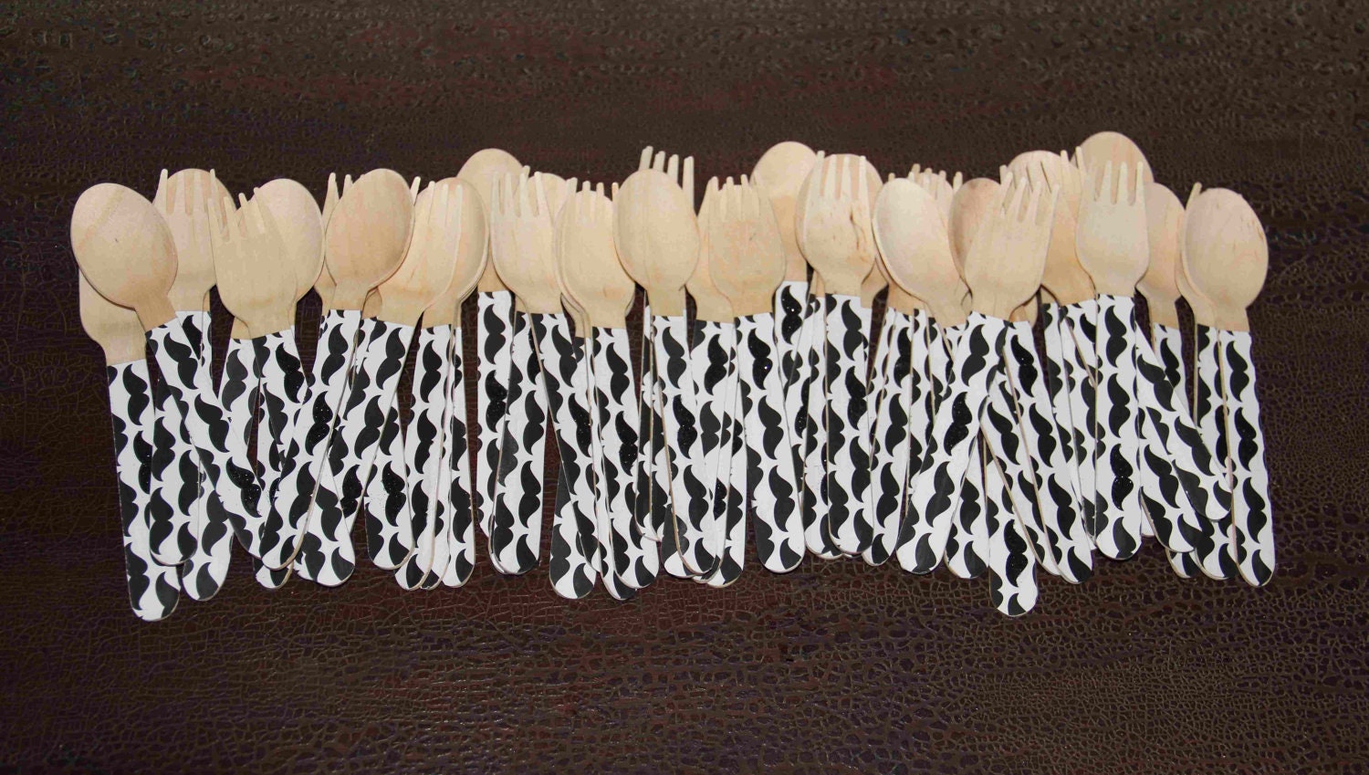 24 Wooden Forks or Spoons- Mustache Il_570xn