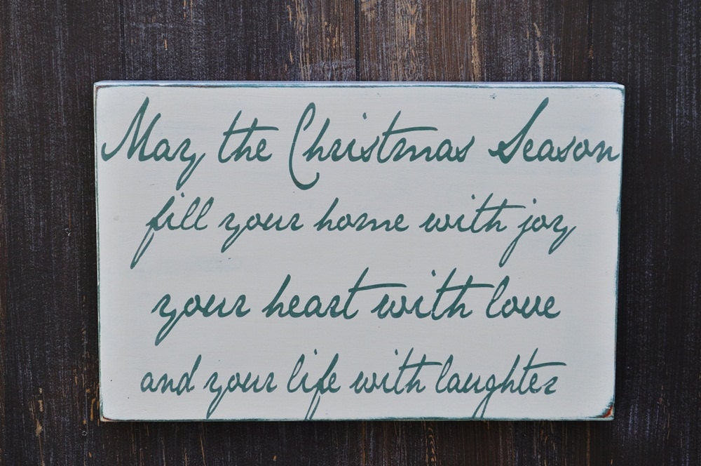 Christmas Sign, Christmas Decor,  Typography Word Art Sign - May The Christmas Season - Hand Painted Holiday Sign