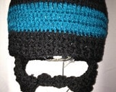Crochet, Beard Beanie, in style beard hat, black and teal striped hat, please include size in order