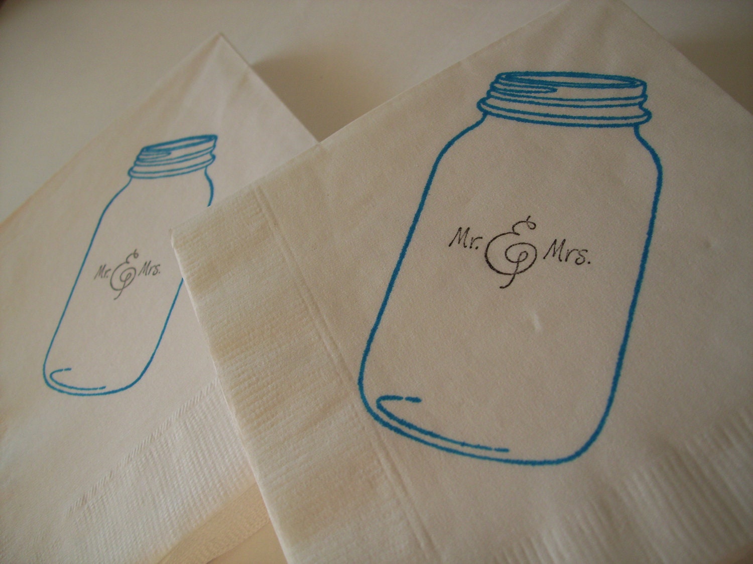 Blue Mason Jar Party Mr and Mrs Napkins Mason Jar Wedding Reception Country Bridal Shower Mr and Mrs Napkins Fall Autumn Wedding Mason Jars