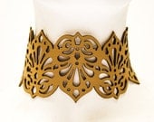 Laser Cut Leather Choker Necklace - Teardrops design