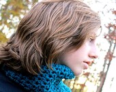 Teal blue Crochet cowl circle scarf neck warmer women men children baby toddler pullover basic scarflette holiday winter fall spring