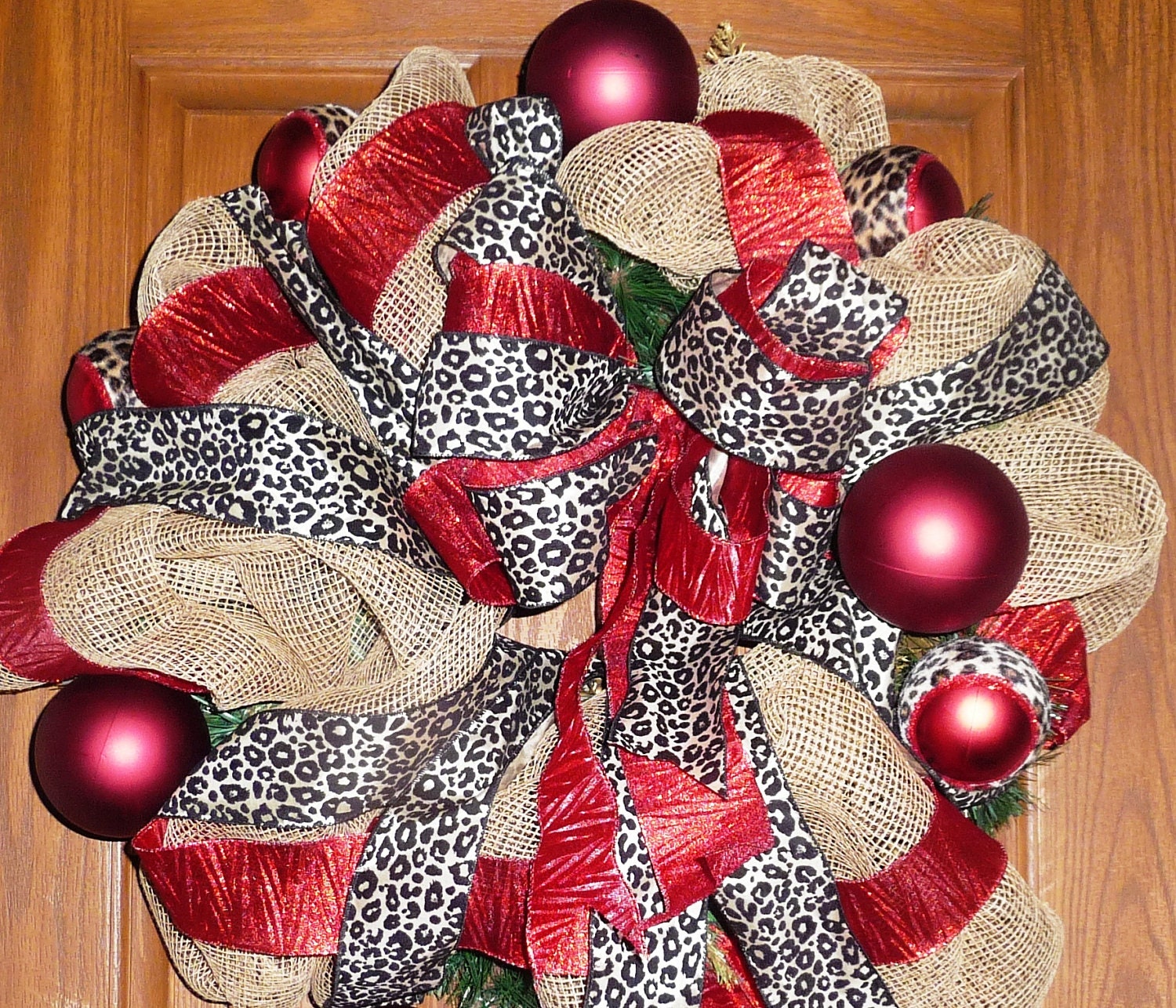 Natural Jute, Red, and Leopard Wreath - Ready to Ship