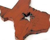 Texas State With Star cutout in Brick Pine Wood Sign Wall Decor Rustic Americana Cottage Country Chic