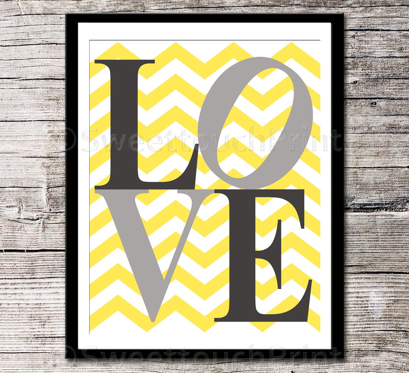 LOVE print - yellow grey nursery decor - 8x10 - kids room art, inspirational typography print - chevron - pick your colors