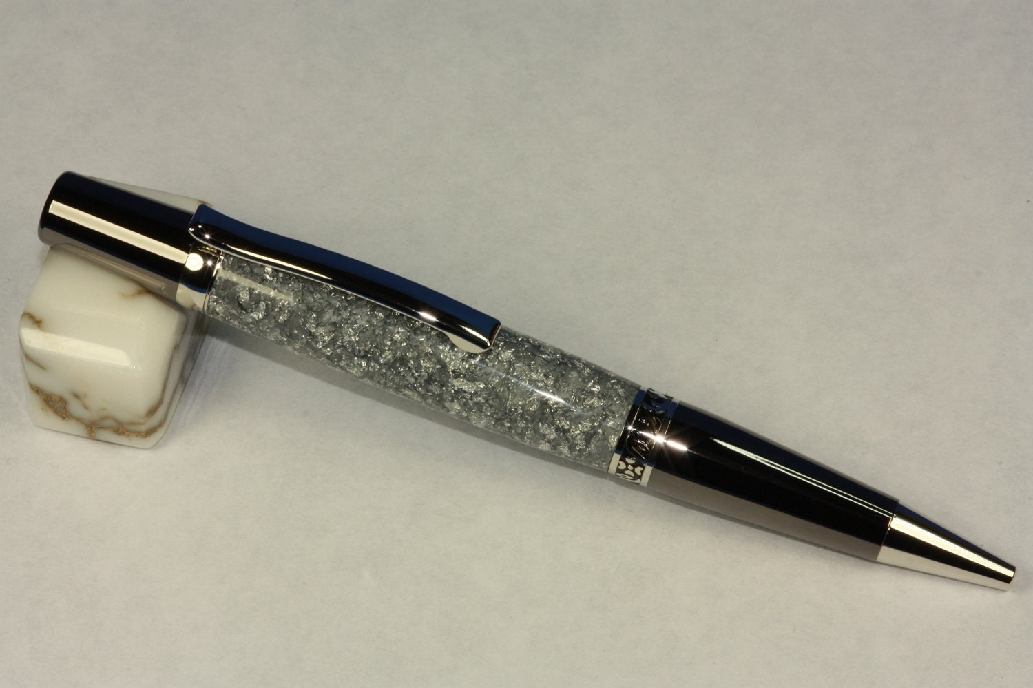 Handmade Custom Ballpoint Writing Pen Black Titanium and Platinum Sierra Makes a great gift