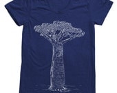 Women Shirt Custom Hand Screen Printed Baobab Tree on American Apparel Tri-Blend Short Sleeve Tshirt Available: S, M, L, XL