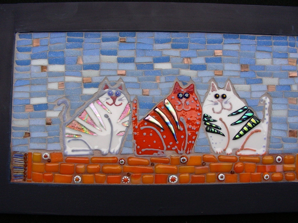 Mosaic Cats - "Three Cats on a Rug"
