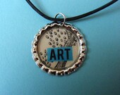 Vintage Art Word Inspirational Recycled Material Metal Bottlecap Pendant Necklace Artist Upcycled Paper Leather Jewelry