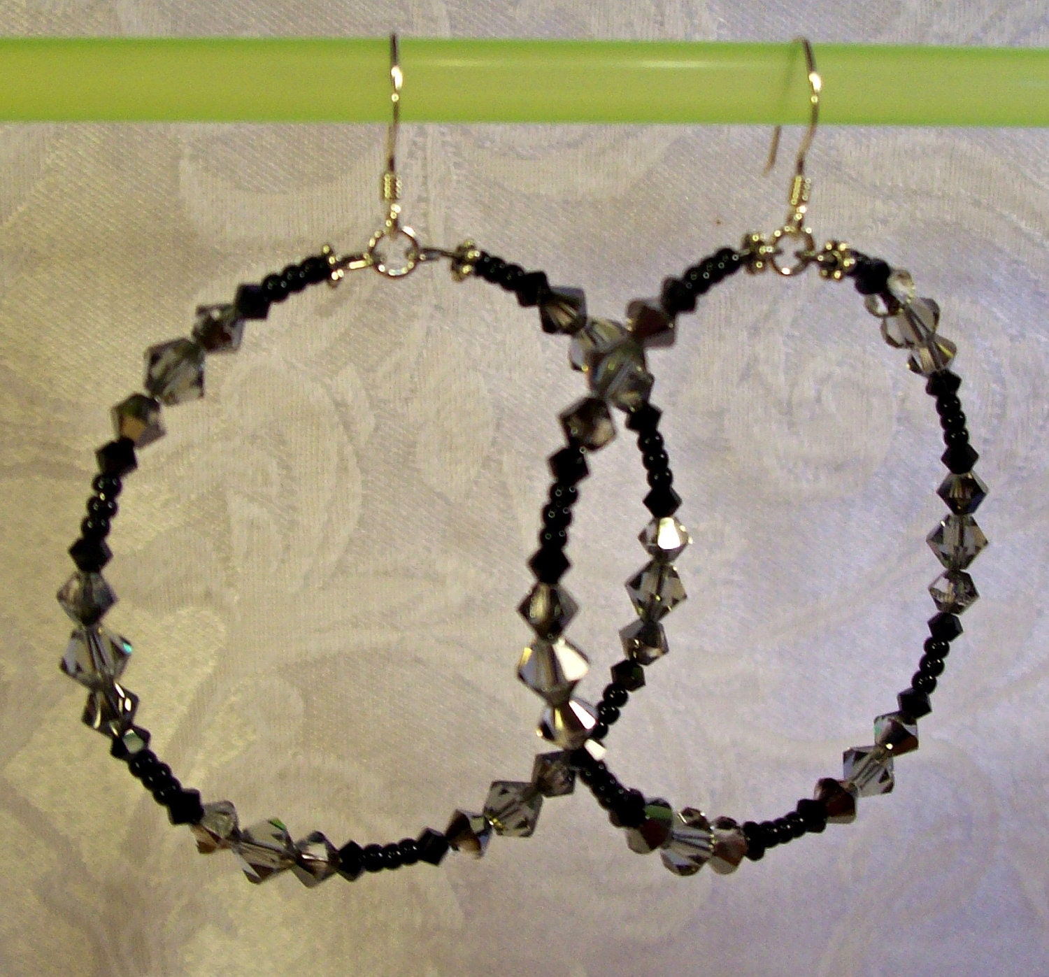 Black Diamond Swarovski crystal hoop Earrings with sterling silver french hooks