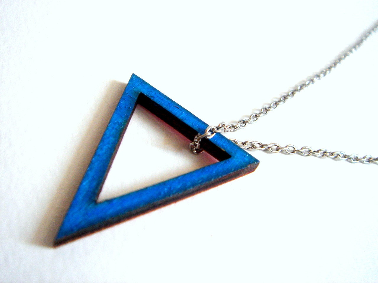 Cobalt  Blue Geometric Necklace, Wood Triangles Necklace,Geometric Jewelry