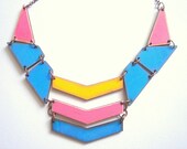 Neon Geometric Necklace, Wood Triangles Bib,Wood Tribal Necklace,Geometric Jewelry