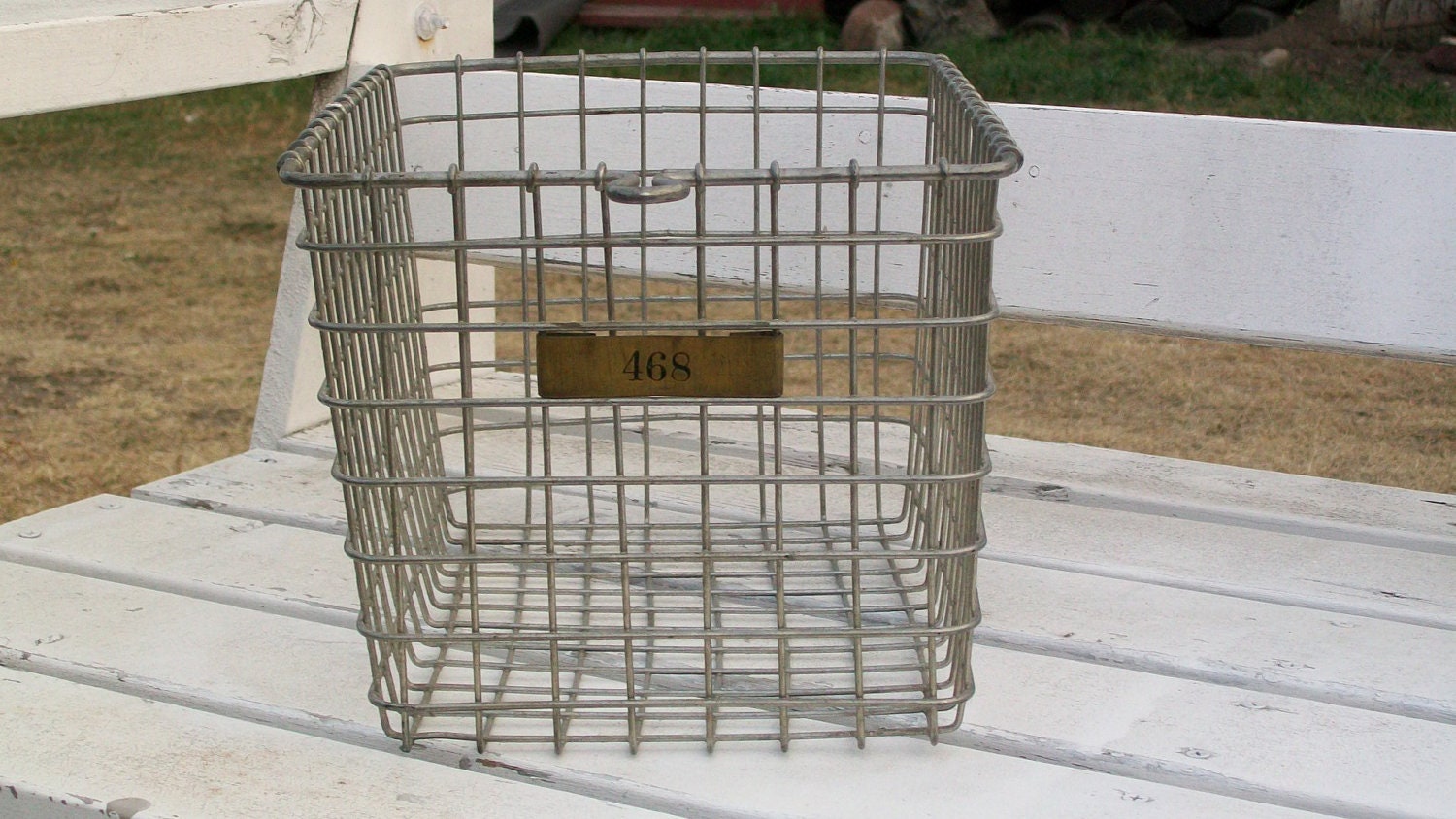 Vintage metal locker basket