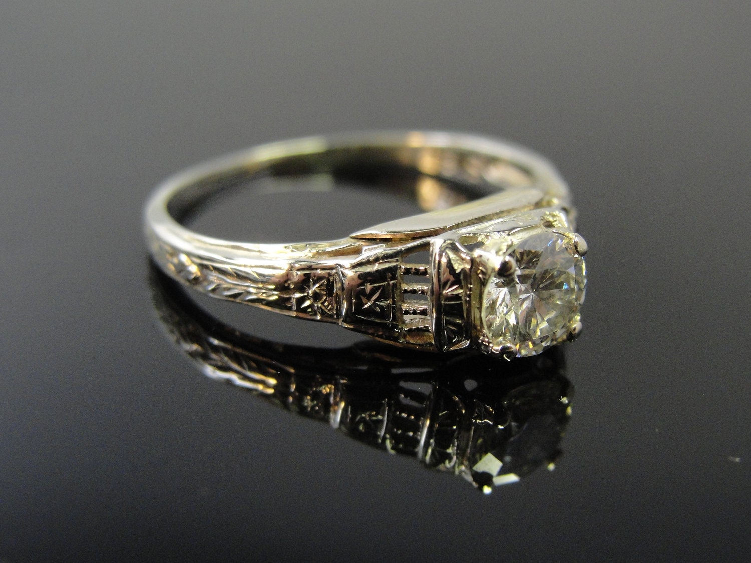 Art Deco Cut Out Filigree Chased Engagement Ring RGDI56