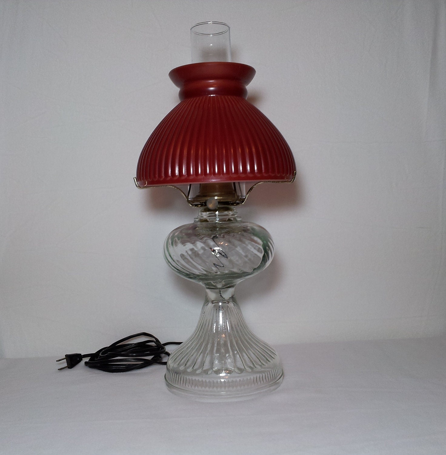 Electrified Oil Lamp with Mauve Glass Shade