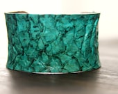 Turquoise Green and Silver Cuff Handmade with Eco Friendly Fish Leather  - Great Signature Piece or Gift