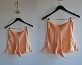 1930's/1940's Peach Coral Salmon Silk Handmade Tap Pants with Floral Embroidery