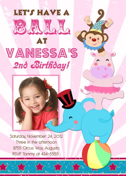 Circus Ball Birthday Party Invitations - printable - pink or blue Il_170x135
