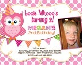 Pink Polka Dot Owl with Bunting Birthday Party Invitation - Printable Il_170x135