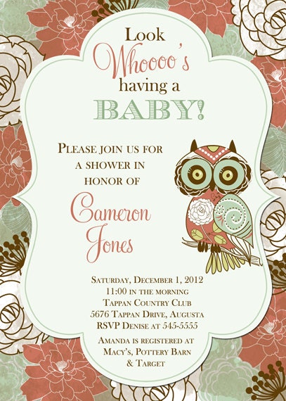 Fall Floral Owl Baby Shower Invitation - Printable Il_570xn