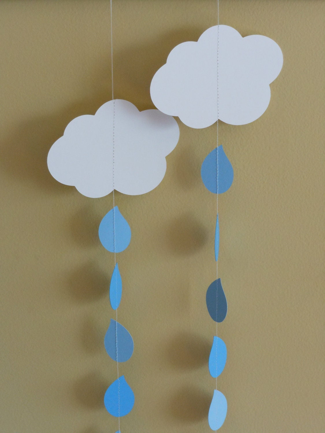 Cloud and Rain Shower Paper Garland - blue rain drops