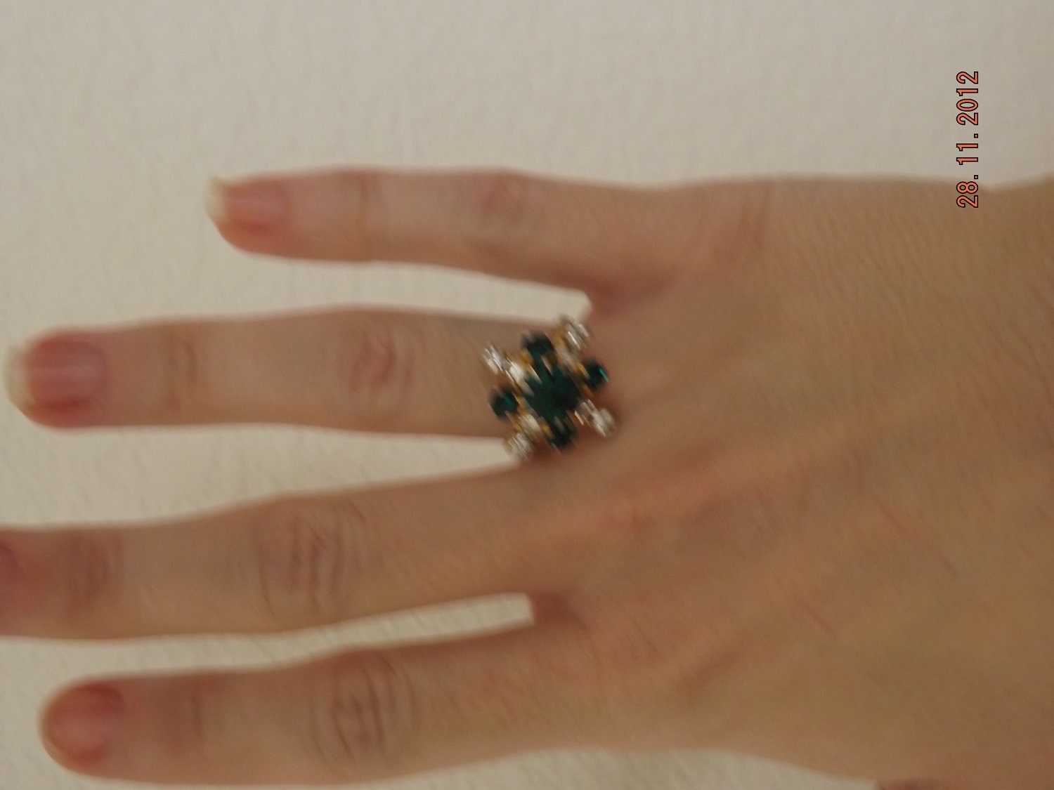 Vintage Costume Diamond and Emerald Ring