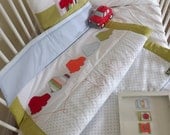 Boys cot quilt and cushion set. Little car 'Toot' Design.