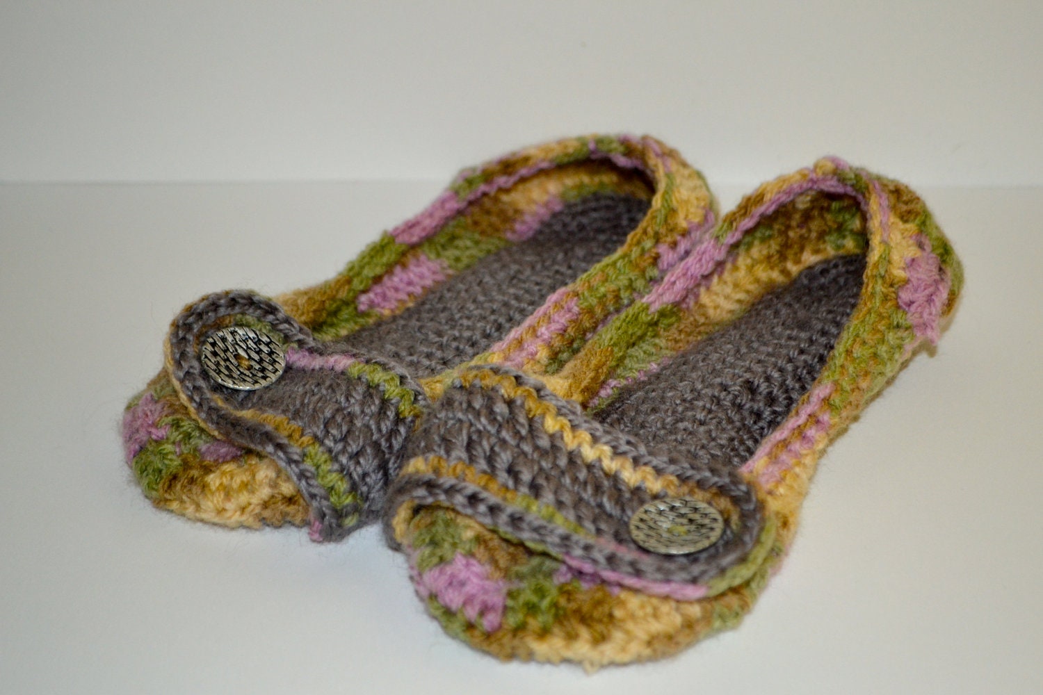 Women's Crochet Slippers with Button Tab