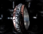 Mens textured silver copper silver  any size 8-12 wedding band gift ring MADE TO ORDER steampunk rustic industrial design 015