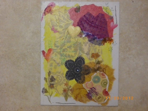 Mixed Media Art Original, Collage Style on 9 x 12 Canvas