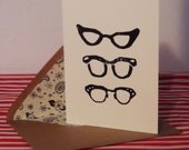 Greetings Card  of 1950s Spectacles in Black or Red