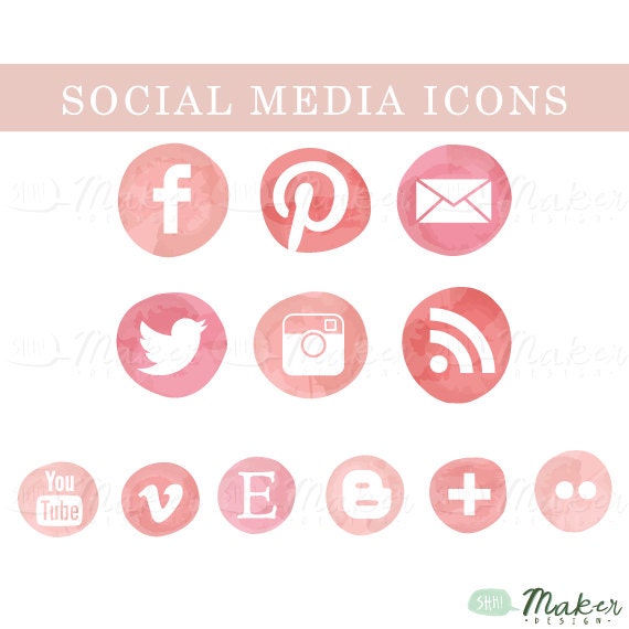 Social Media Icons for Blogs & Websites - Pink Ombre