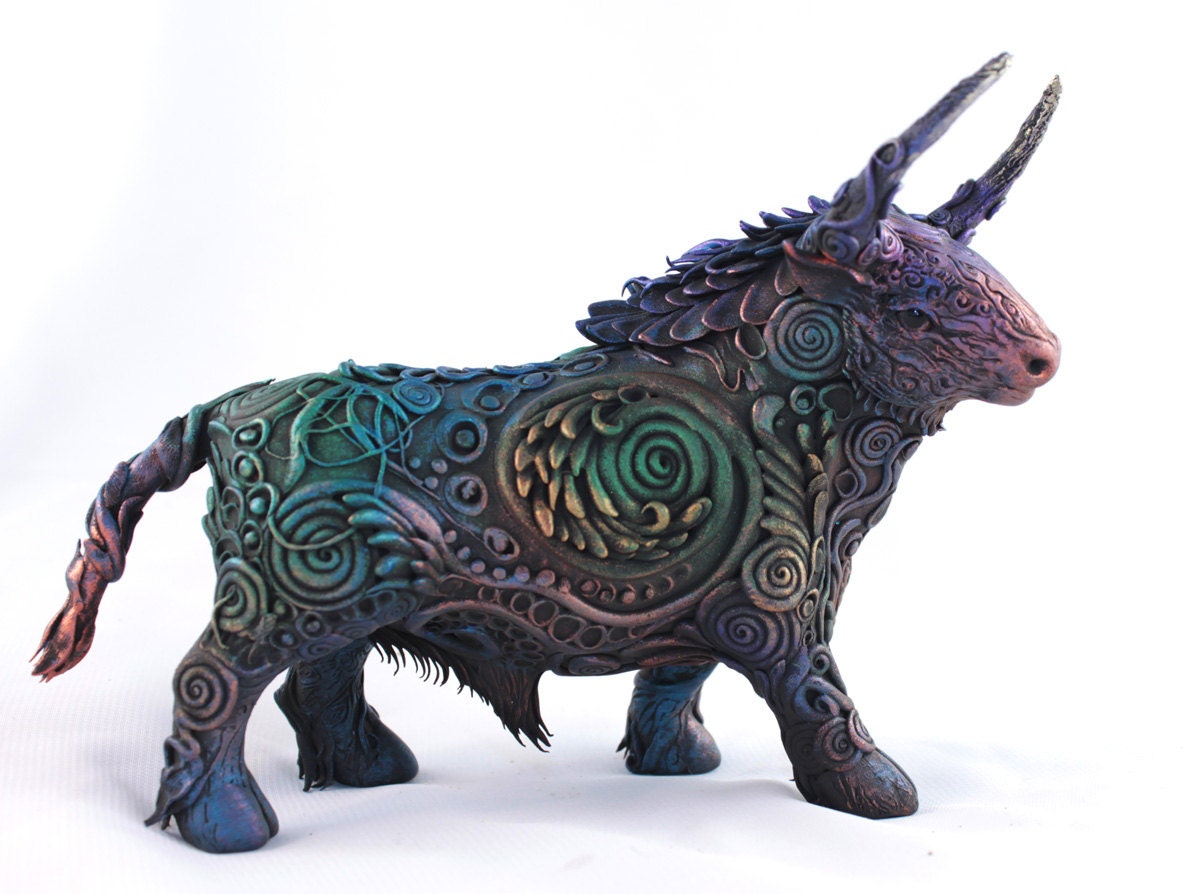 Fairy Bull figure, statue Ox, black Taurus ornamental, gift for men, Zodiac, Oriental horoscope
