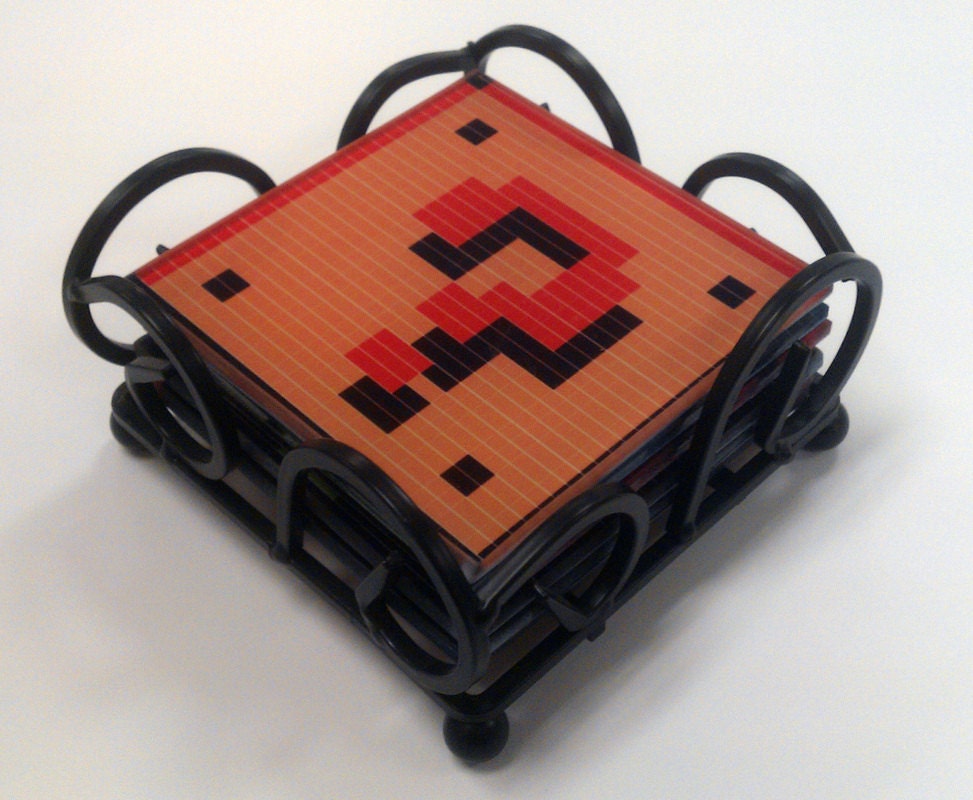 8 Bit 4 Life Coaster Set with Wrought Iron Holder
