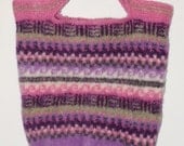 Felted Knit Tote Bag Purse Multi-Colored Pink, Purple, Soft Green, White and Dark Grey