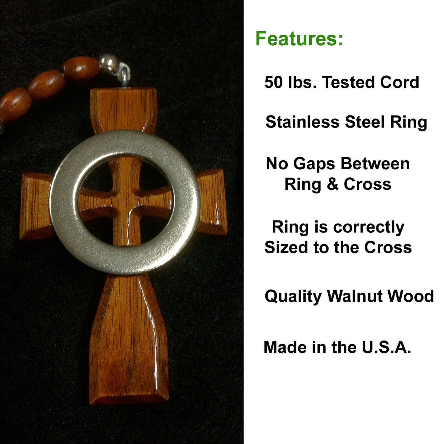 Boondock Brothers Saints Irish Celtic Wood Cross & Rosary Necklace Hand Made USA