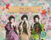 Etsy Shop Banners - Edo 1900 - Floral vintage japanese girls - Whimsical Banner and avatars set by Kerguelen