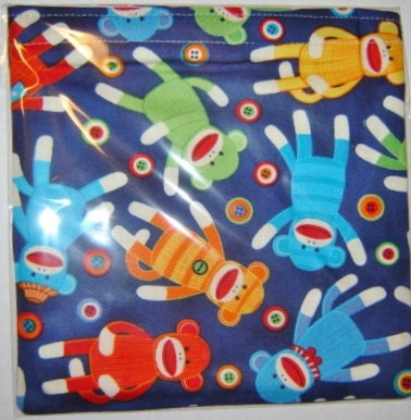 SANDWICH BAG Blue Multi-Coloured Monkeys Reusable with Nylon Lining
