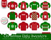 12 Ugly Christmas sweaters clipart, xmas sweaters, ugly sweaters, party, xmas, christmas digital, xmas digital, xmas party, printable